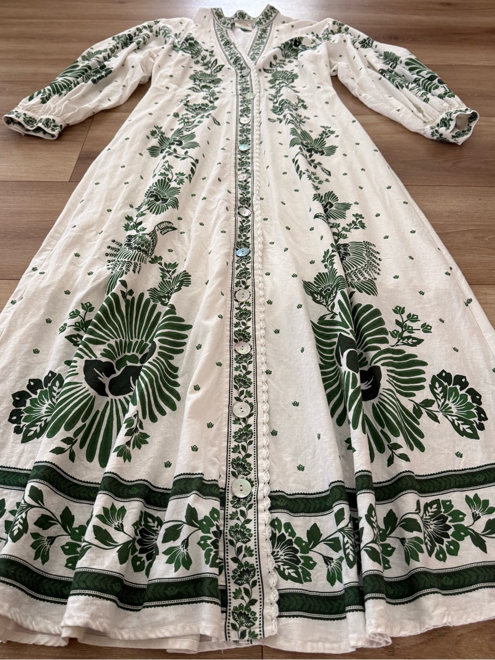 FARM RIO BRAND FOREST SOUL LINEN MAXI DRESS White & Green Floral LARGE SIZE - Picture 5 of 9